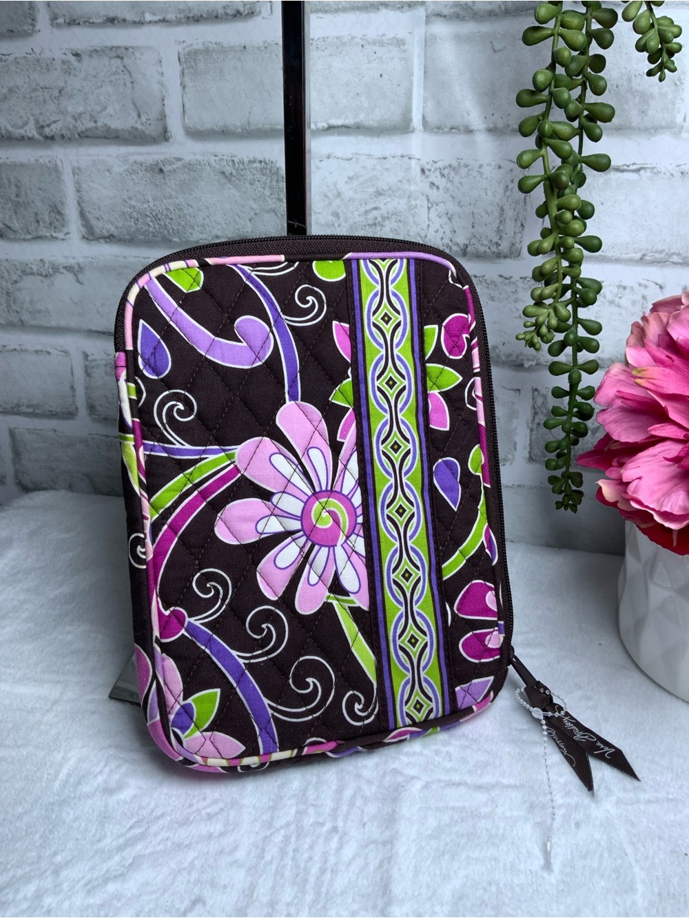 Vera Bradley Quilted Tablet Sleeve in Brown, Pink & Green